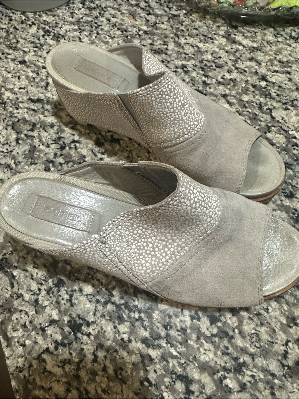 Light Gray Suede Open-Toe Slip-On Mules